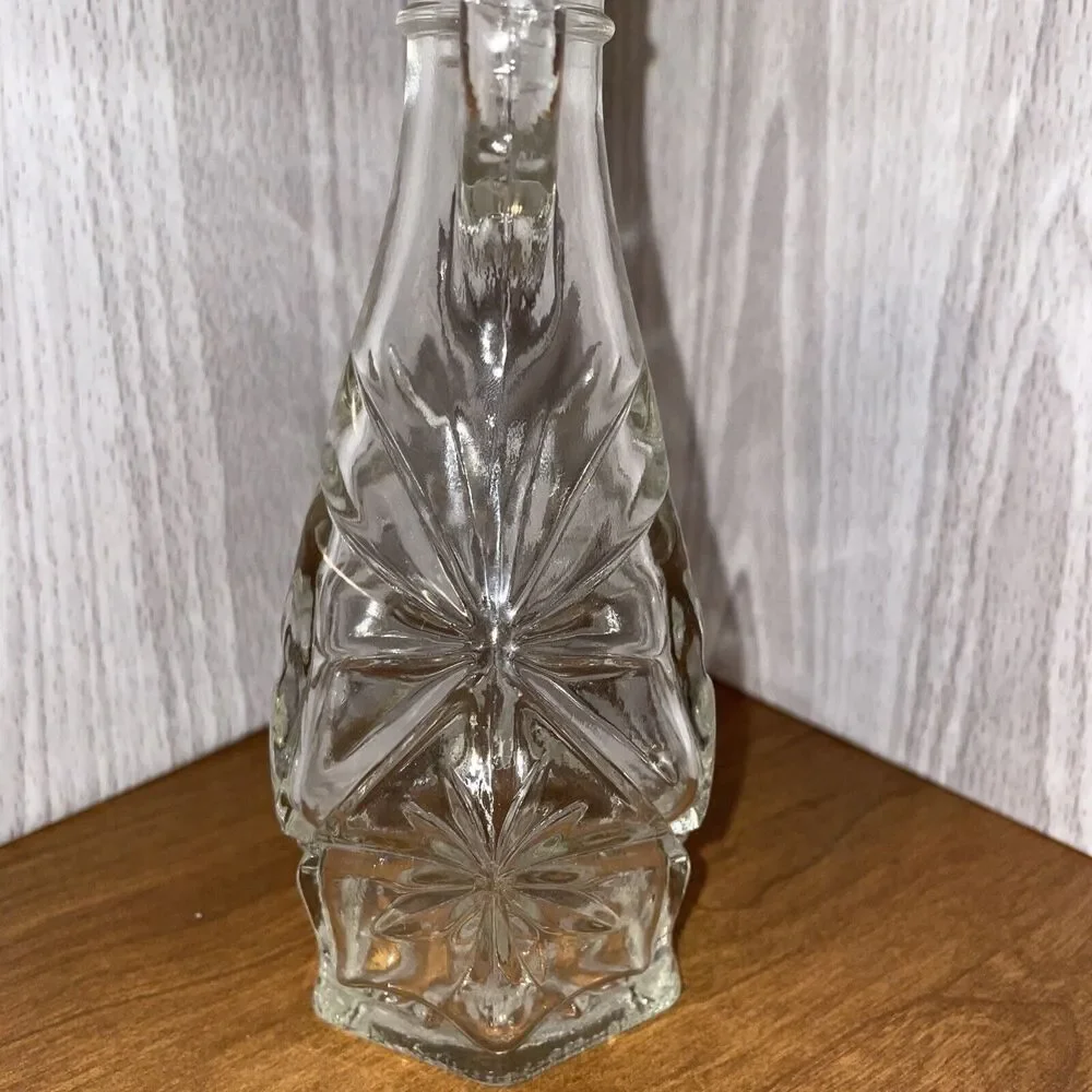 Anchor Hocking Star of David Clear Glass Vinegar Cruet And Stopper 8 Inches Tall